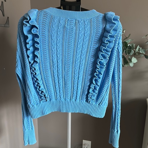 blue rain Cropped Blue Ruffled Junior’s Sweater - Picture 3 of 5